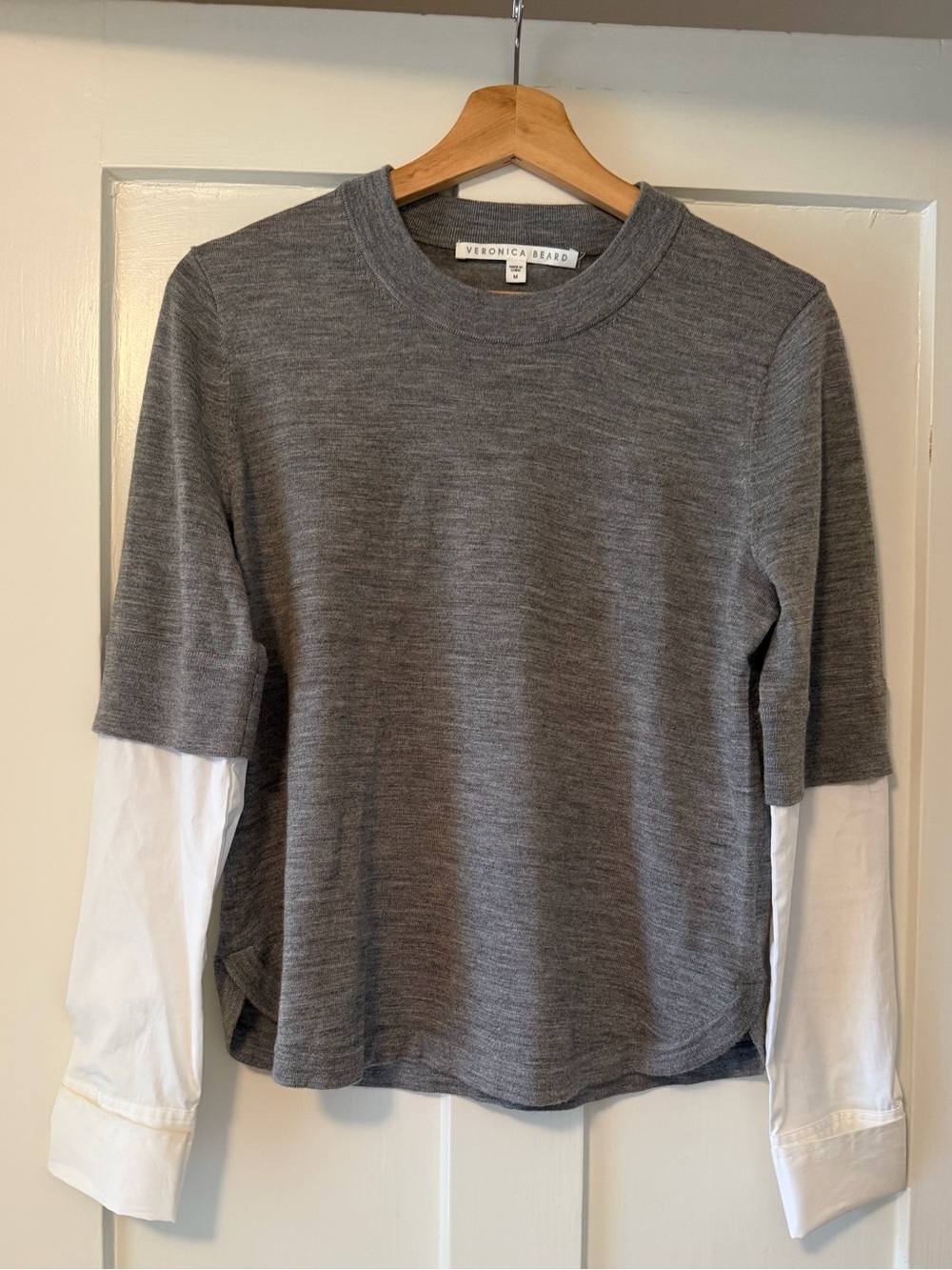 Veronica Beard Gray Merino Wool Layered Shirt Sweater Top M
